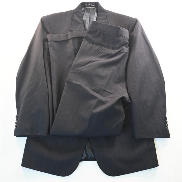 Vtg Stafford 42R 31x32 Navy‎ Blue Wide Stripe HartMarx Mens Jacket Pants Suit